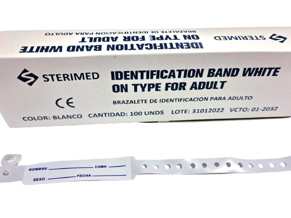 Brazelete de Identificacion Descartable Adulto C/ Blanco x 100 unds